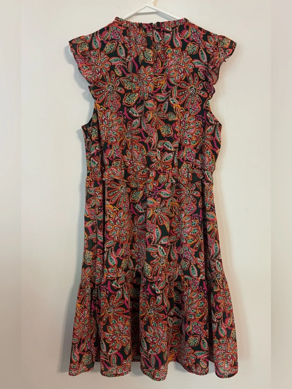 J. Crew Floral Green and Pink Ruffle Sleeveless Dress Colorful Garden Tiered 10